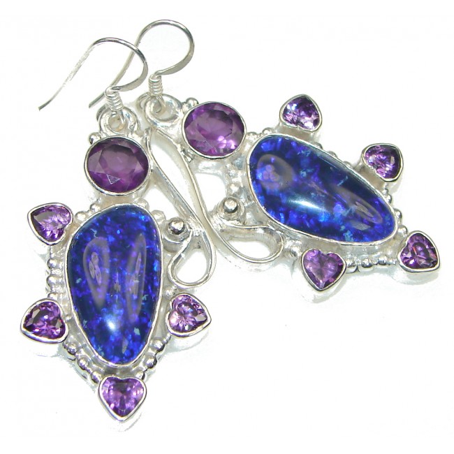 Fantastic! Created Blue Fire Opal Sterling Silver earrings