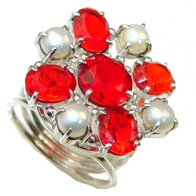Amazing! Created Garnet & Fresh Water Pearl Sterling Silver ring s. 10 1/4