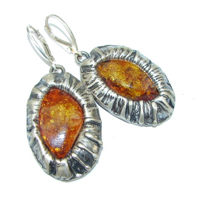 Big! Fashion Design!! Brown Amber Sterling Silver earrings