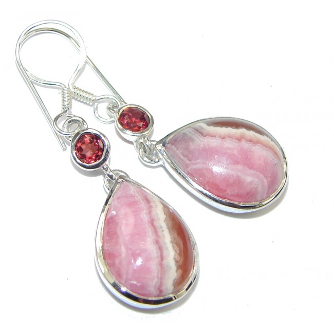 Delicate! Pink Rhodochrosite & Garnet Sterling Silver earrings