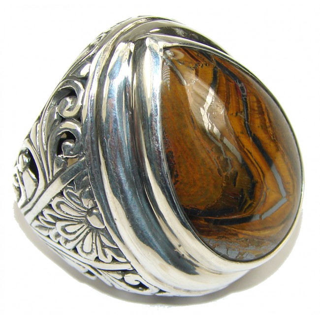 Bali Collection Gaint AAA Brown Tigers Eye Sterling Silver Ring s. 9