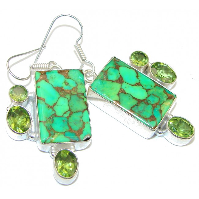 Awesome! Green Copper Turquoise Sterling Silver earrings