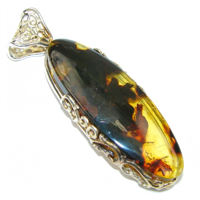 Big! Marvelous Design! AAA Baltic Polish Amber, Gold Plated Sterling Silver Pendant