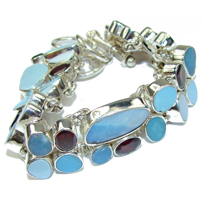Ocean Blue! Japanese Fire Opal Sterling Silver Bracelet