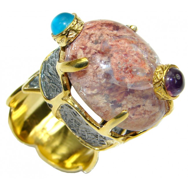 Big Treasure Sand Stone Gold Rhodium plated over Sterling Silver Ring s. 9