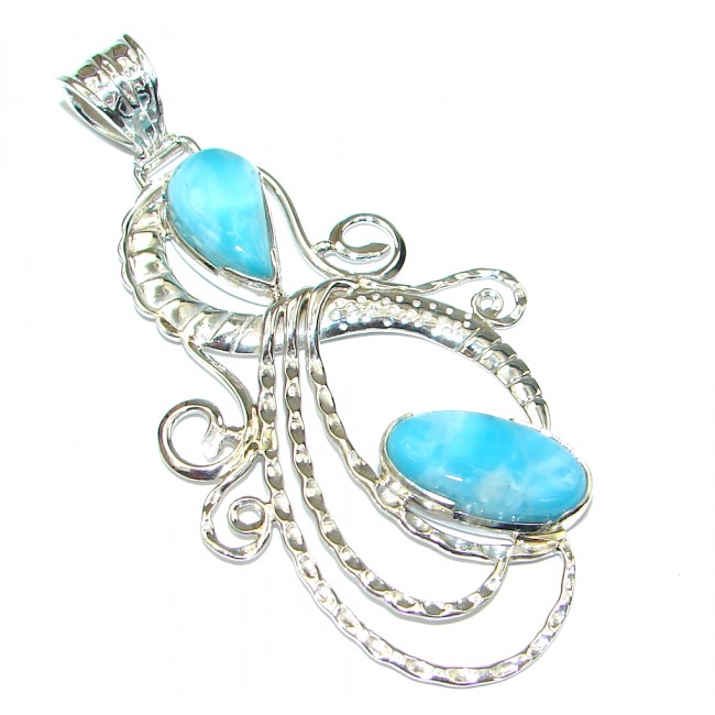 Big! Natural Beauty! AAA Light Blue Larimar Sterling Silver Pendant
