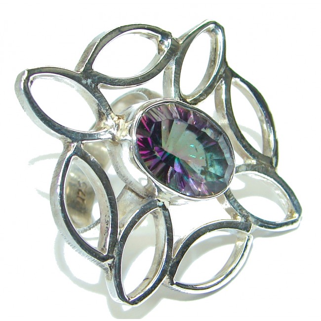 Big! Exotic Magic Mystic Topaz Sterling Silver ring; s. 8
