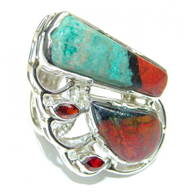 Big! Fabulous Red Sonora Jasper Sterling Silver ring s. 8