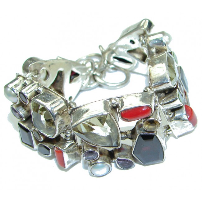 Stylish Design! Genuine Multigem Sterling Silver Bracelet