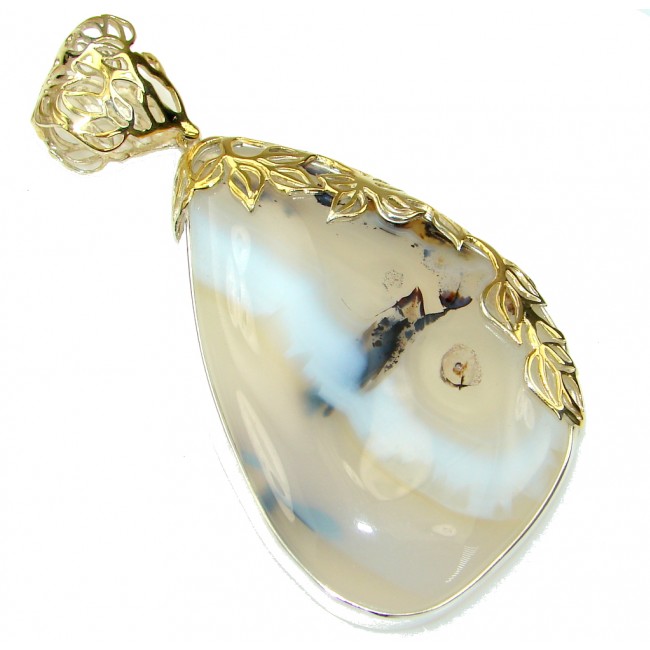 Giant! AAA+ White Dendritic Agate 18ct Gold Plated over Sterling Silver Pendant