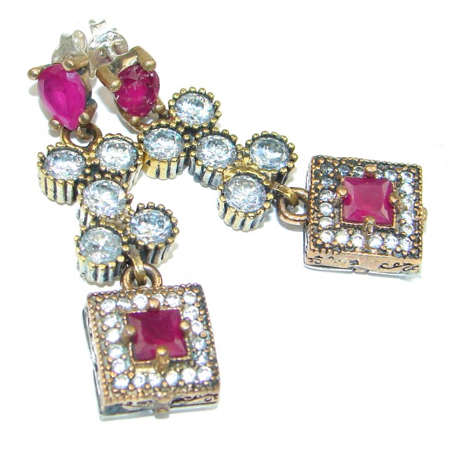 Victorian Style! Pink Ruby Sterling Silver earrings