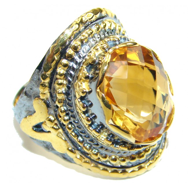 Incredible Style! Golden Topaz Quartz, Gold Plated, Rhodium Plated Sterling Silver Ring s. 7