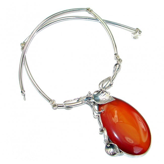 Secret Beauty! Orange Botswana Agate Sterling Silver necklace