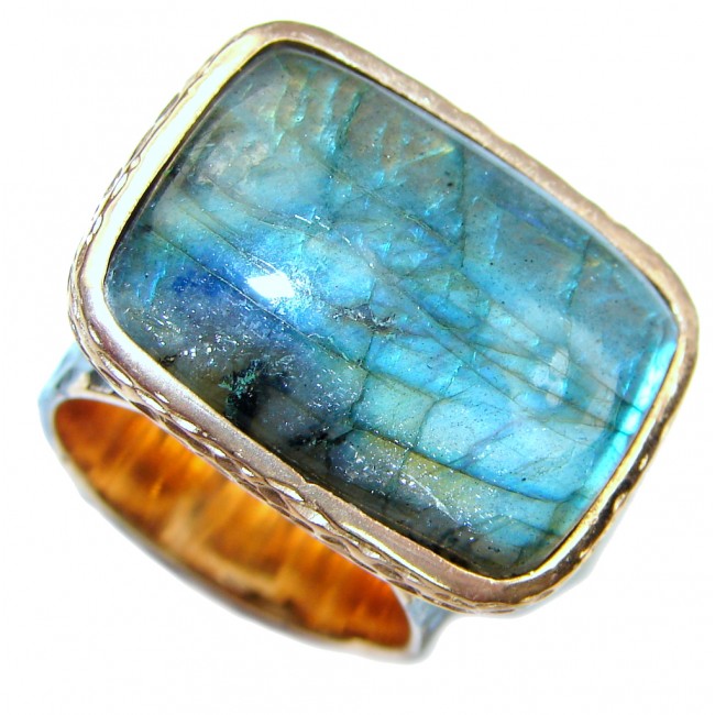 Secret Beauty AAA Labradorite, Rose Gold Plated, Rhodium Plated Sterling Silver Ring s. 6 1/4