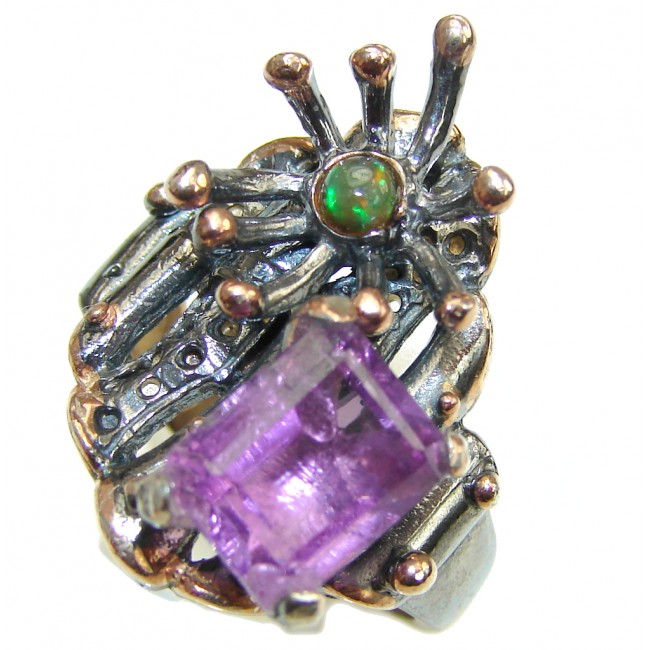 Gorgeous Design! AAA Amethyst, Gold Plated Rhodium Plated Sterling Silver ring s. 7 1/2