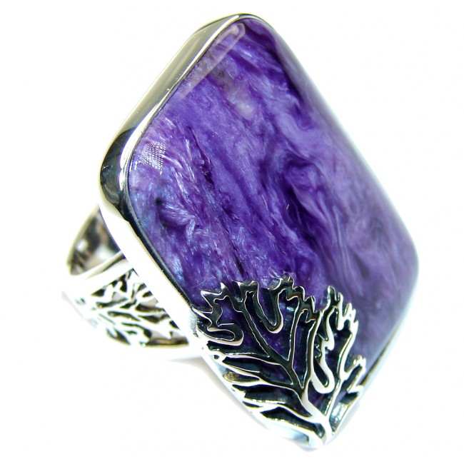 Pure In Heart! Amazing Purple Charoite Sterling Silver Ring s. 7- adjustable