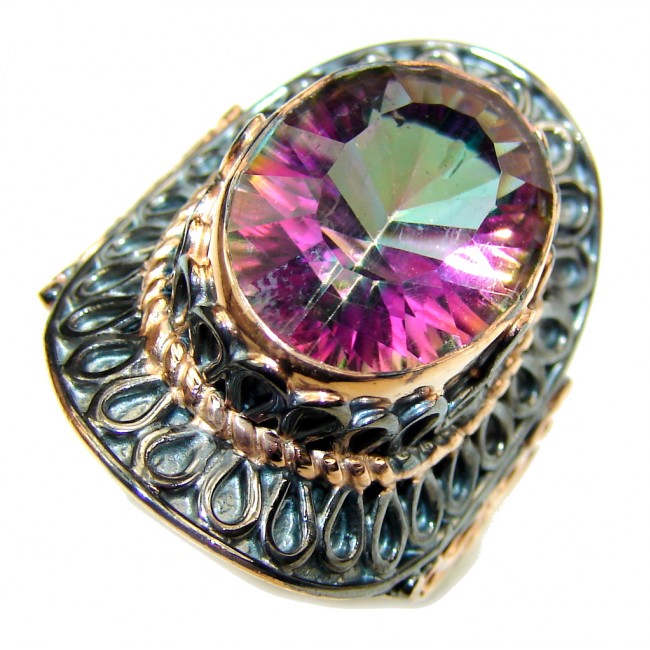 Amazing Rainbow Magic Topaz, Rose Gold Plated, Rhodium Plated Sterling Silver ring; s. 8