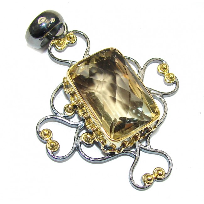 Genuine Light Brown Smoky Topaz,Gold Plated, Rhodium Plated Sterling Silver Pendant