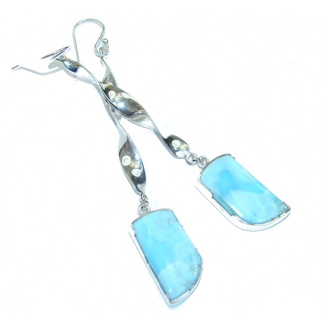 3 1/4 inch long Caribbean Blue Larimar Sterling Silver earrings / Long