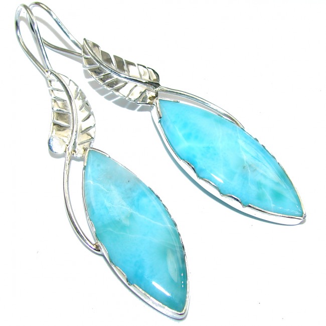 Aruba Style! AAA Blue Larimar Sterling Silver earrings / Long