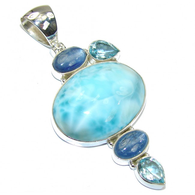 Perfect AAA Blue Larimar Sterling Silver Pendant
