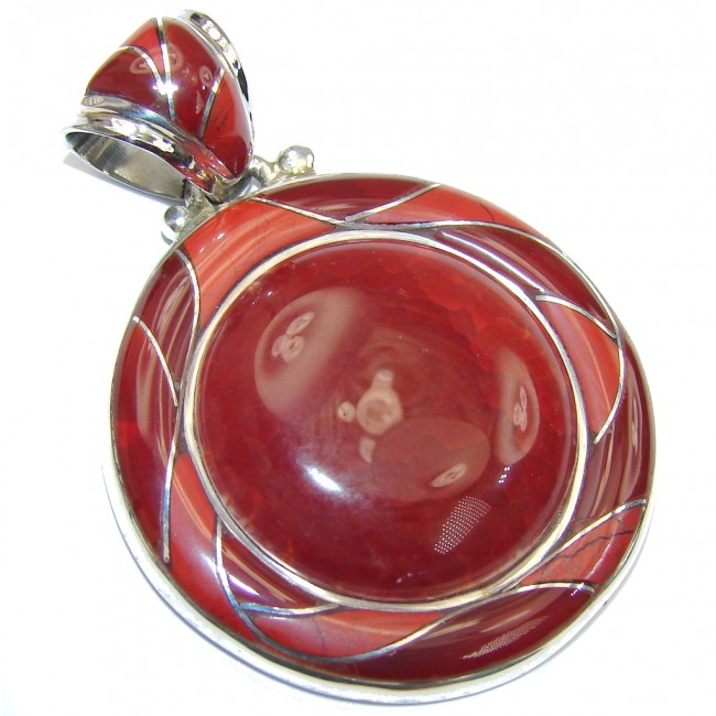 Fantastic Brown Mexican Fire Agate Sterling Silver Pendant