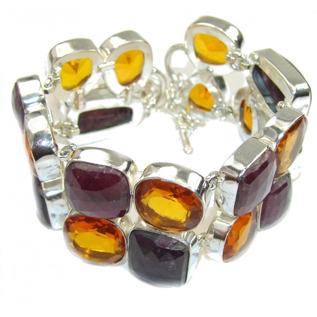 Store Of Love! Red Ruby & Created Golden Topaz Sterling Silver Bracelet