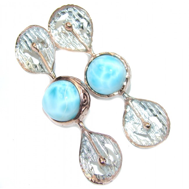 Just Perfect! AAA Blue Larimar, Two Tones Sterling Silver earrings