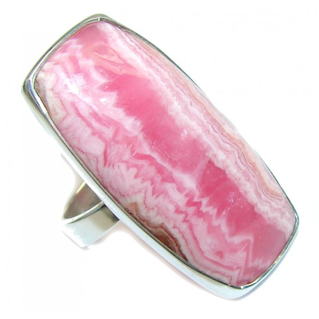 Natural Beauty! AAA Pink Rhodochrosite Sterling Silver ring s. 10