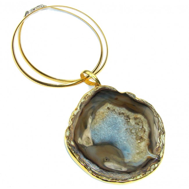 Mega Huge! AAA Fashion Agate Druzy,Two Tones Sterling Silver necklace