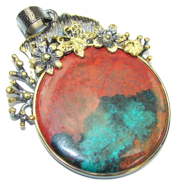 Big! Natural AAA Red Sonora Jasper, Gold Plated, Rhodium Plated Sterling Silver Pendant