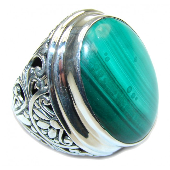 Totally Oversized AAA Green Malachite Sterling Silver ring s. 9
