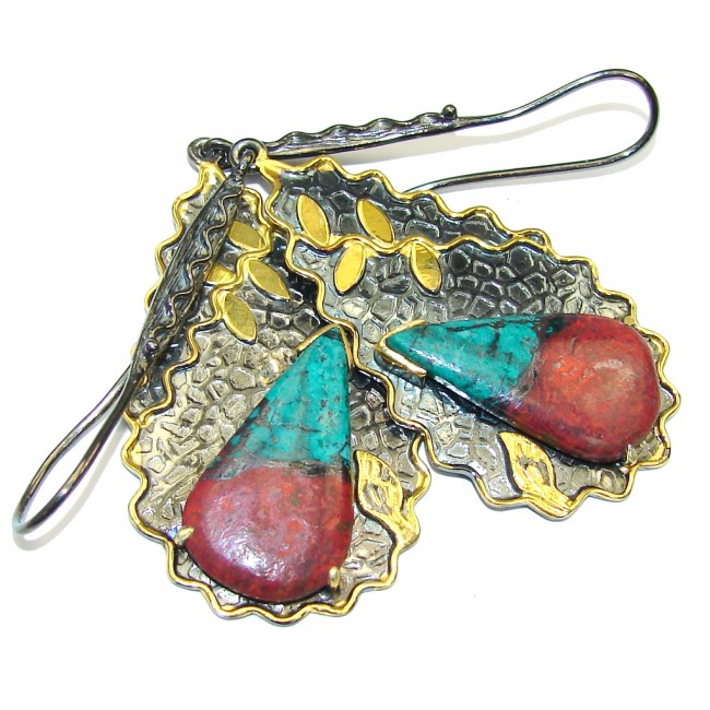 Beautiful Design! Red Sonora Jasper, Gold Plated, Rhodium Plated Sterling Silver Earrings / Long