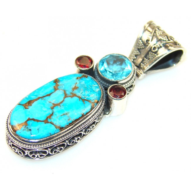 Delicate Copper Turquoise Sterling Silver Pendant