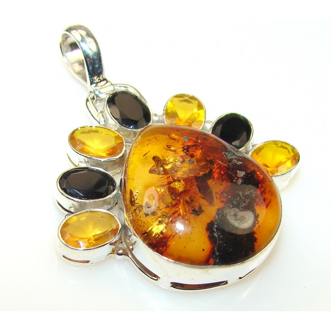 Abstract Polish Amber Sterling Silver Pendant