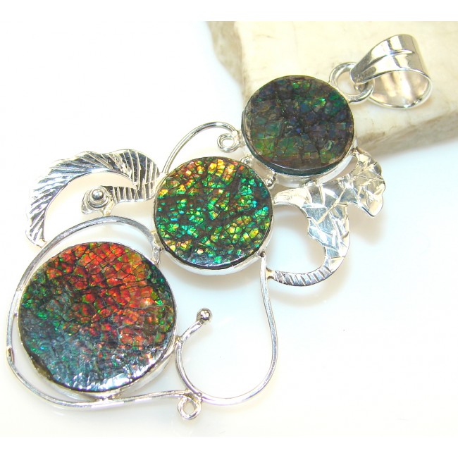 Natural Ammolite Fossil Sterling Silver Pendant