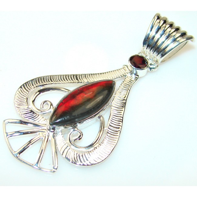 Natural Beauty Ammolite Fossil Sterling Silver Pendant