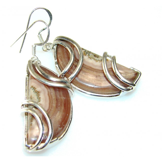 New Design!! Rhodochrosite Sterling Silver earrings