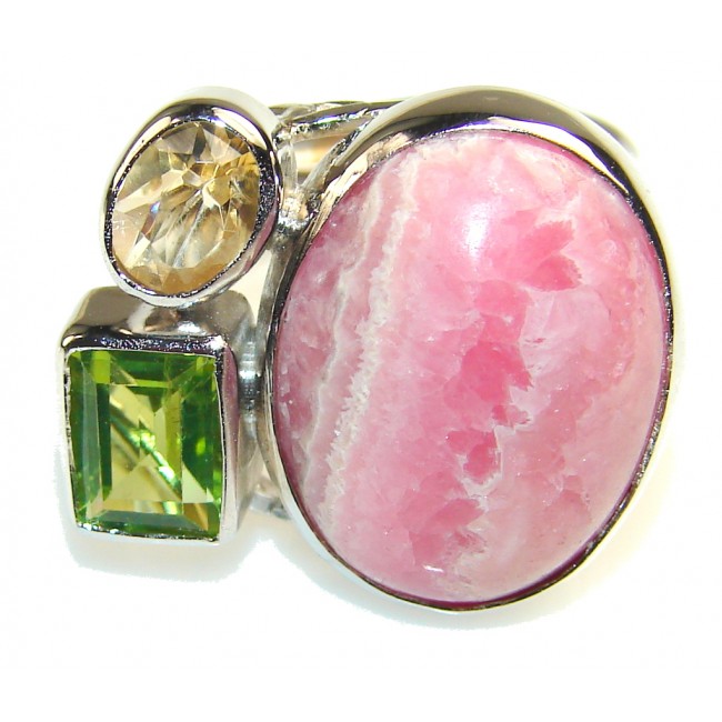 Beautiful Rhodochrosite Sterling Silver ring s. 6 & up