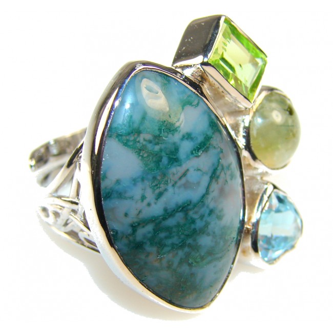 Classy Moss Agate Sterling Silver ring s. 7 -Adjustable