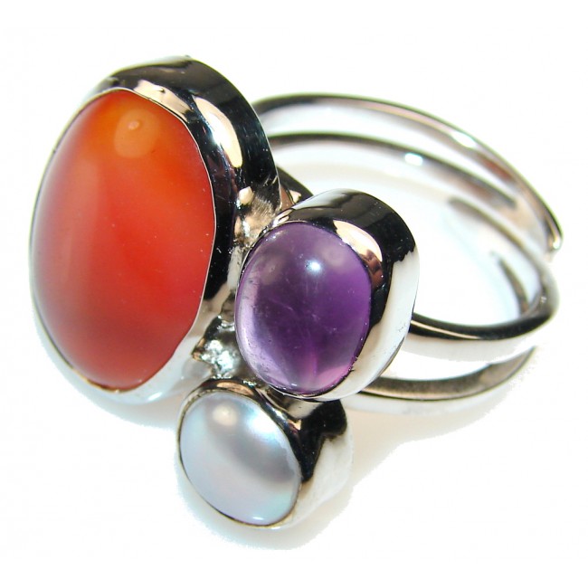 Traditions Agate Sterling Silver Ring s. 9 - Adjustable