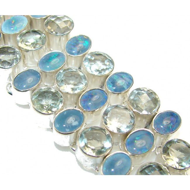 Delicate Blue Topaz and fire Opal Sterling Silver Bracelet