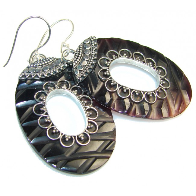 Classy Carved Abalone Shell Sterling Silver earrings