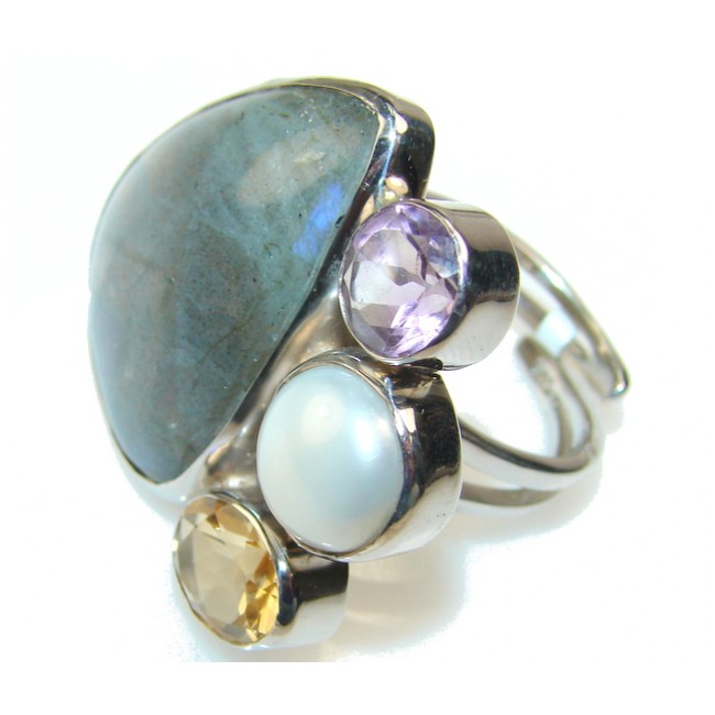 Gentle Blue Labradorite Sterling Silver Ring s. 8 - Adjustable