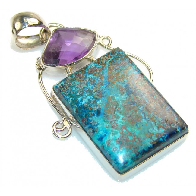 Natural Blue Chrysocolla Sterling Silver pendant