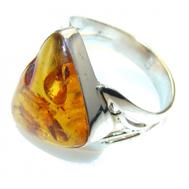 Gorgeous Polish Amber Sterling Silver Ring s. 11 1/2