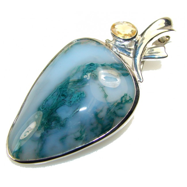 Awesome Design! Moss Agate Sterling Silver Pendant