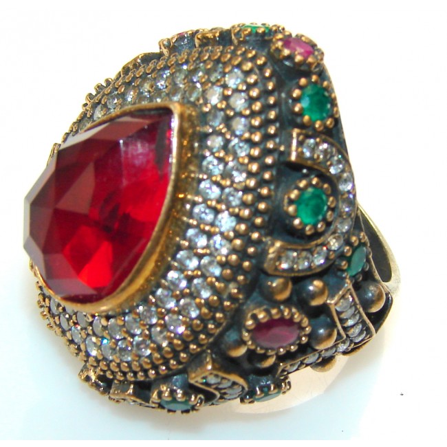 Vintage Heart Of Rose! Red Quartz Sterling Silver Ring s. 9 1/4