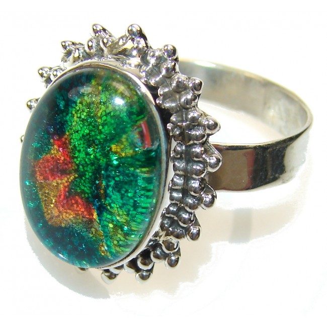 Natural Dichroic Glass Sterling Silver ring s. 11 3/4