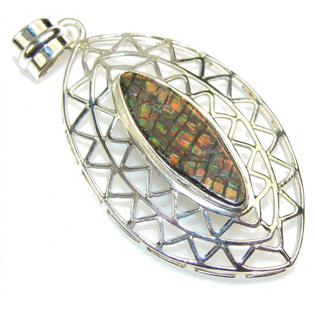 Excellent Red Ammolite Sterling Silver Pendant